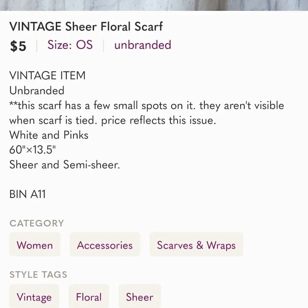 VINTAGE Sheer Floral Scarf